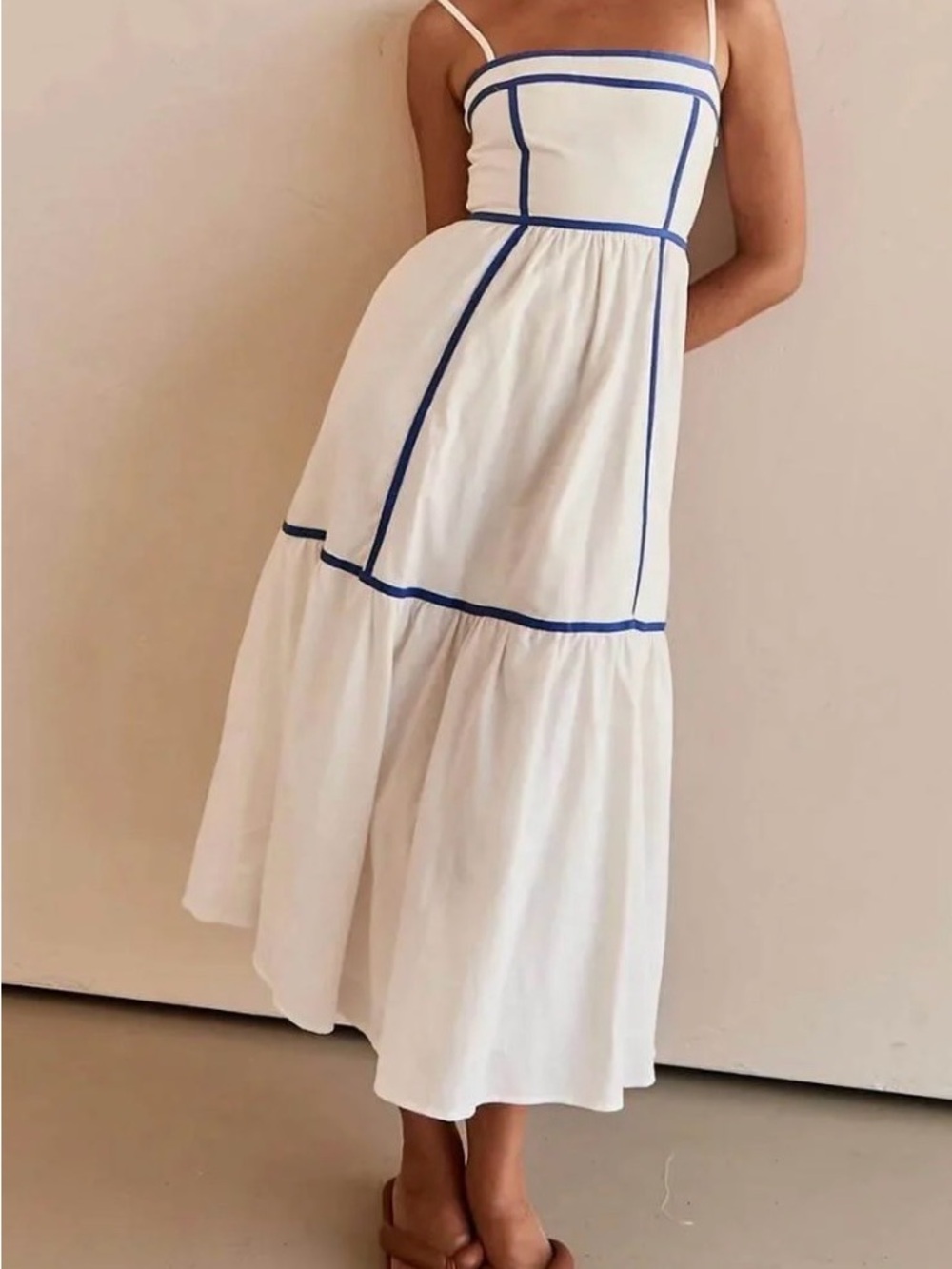 dELiA*s White Midi Dress with Blue Piping